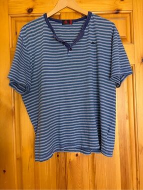 Kappa Men’s Blue and White Striped Short Sleeve Henley